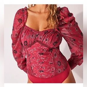 NWithoutT FREE PEOPLE brunch date bodysuit in red combo